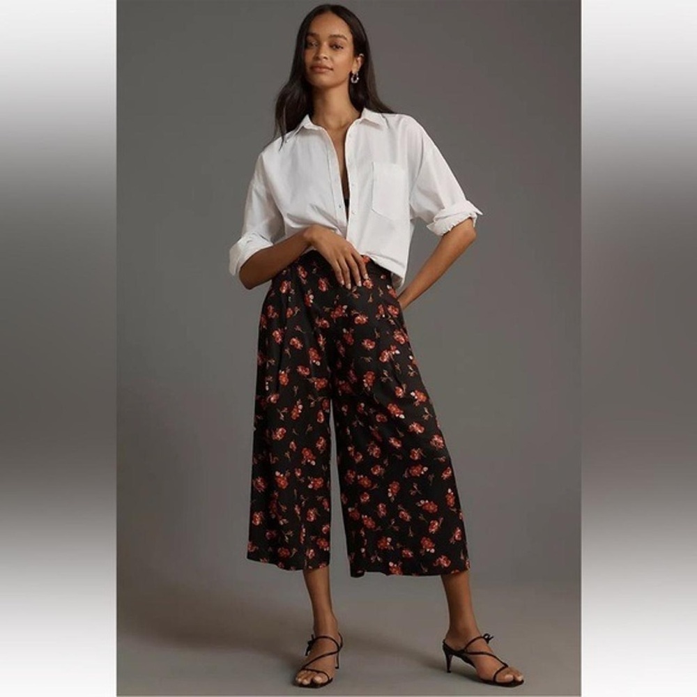 Anthropologie, maeve Black and Red Wide-Leg Pants